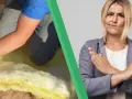 Pose de l'isolation dans une maison ancienne. Une femme fait un geste de refus.