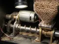 Mécanisme de poêle à granulés : moteur, engrenages, vis sans fin et réservoir plein. La vis sans fin de mon poêle fait du bruit.