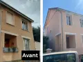 Avant/après : une maison rénovée avec une isolation extérieure moderne, des fenêtres plus claires et une façade rafraîchie.