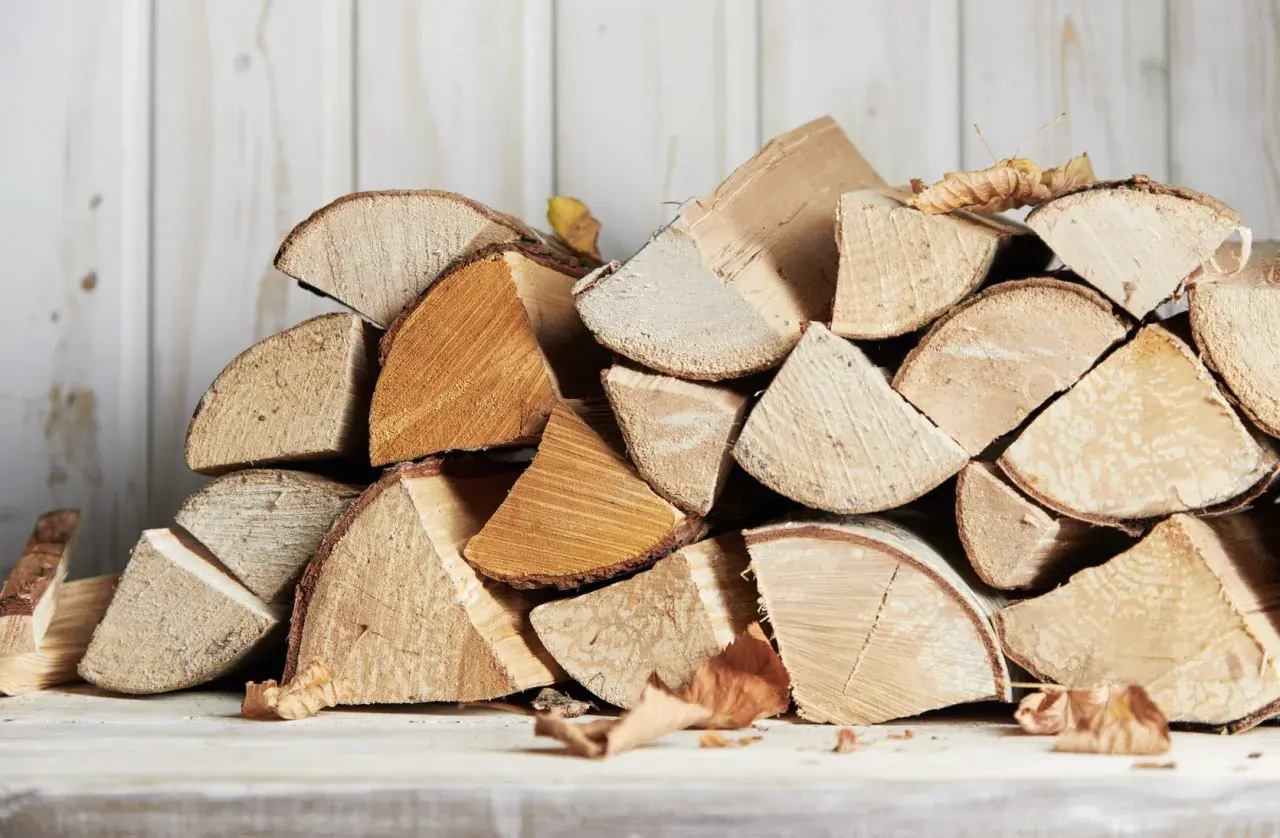 Un tas de bois de chauffage, prêt pour l'hiver. Le charme rustique du bois sec promet des soirées douillettes.