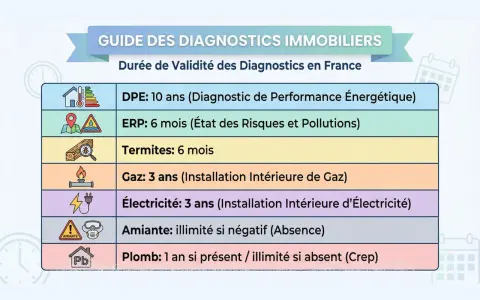 Guide des diagnostics immobiliers : combien de temps dure un diagnostic énergétique (DPE) ? 10 ans. D'autres diagnostics ont des durées plus courtes.