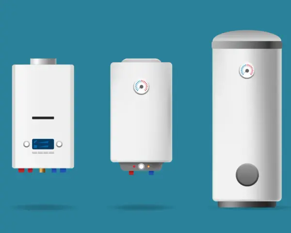 Trois chauffe-eau électriques blancs. Le plus à gauche a un écran numérique. Le plus à droite est le plus grand. Ces appareils peuvent présenter des inconvénients.