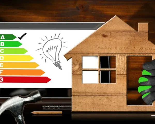 Améliorez l'efficacité énergétique de votre maison avec un prime renov radiateur. Outils de bricolage et étiquette énergie sur un écran.