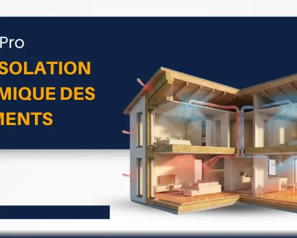 Coupe d'une maison montrant l'isolation thermique et la circulation de l'air chaud et froid.