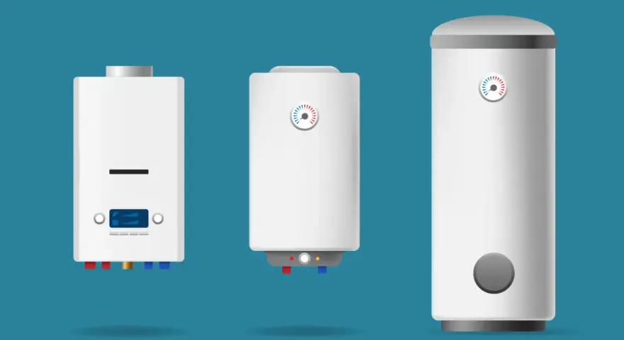 Trois chauffe-eau électriques blancs. Le plus à gauche a un écran numérique. Le plus à droite est le plus grand. Ces appareils peuvent présenter des inconvénients.